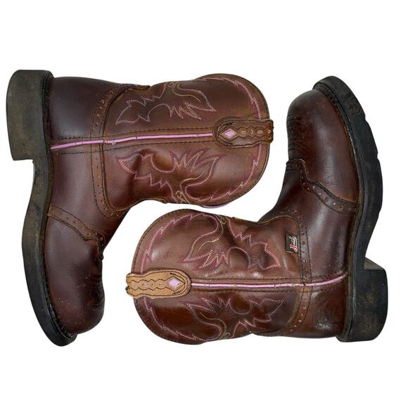 Justin Gypsy Western Work Boots Women size 8B Steel Toe Brown Leather Cowgirl - Picture 9 of 12